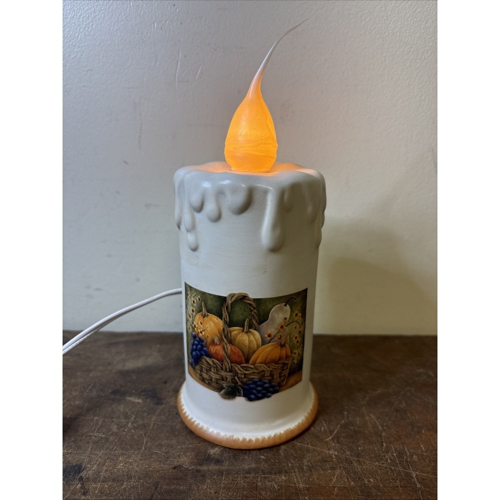 Vtg Crazy Mountain Fall Pumpkin Electric Pillar Candle 6" Works!